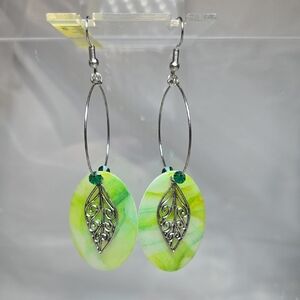 Chic Silver and Green Leaf Earrings